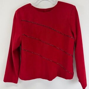 Positive Attitude Long Sleeve Button Back Beaded Front Red Top Size 10P